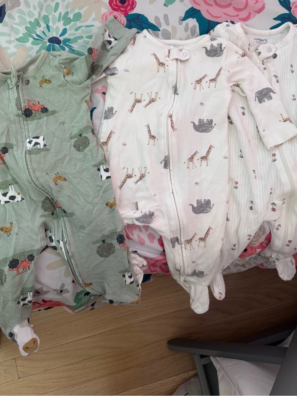 Carter’s  One-Piece Footed Pajama - Green & Cream Animal Prints